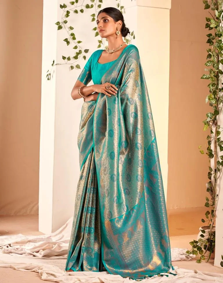 Teal  Silk Woven Sarees