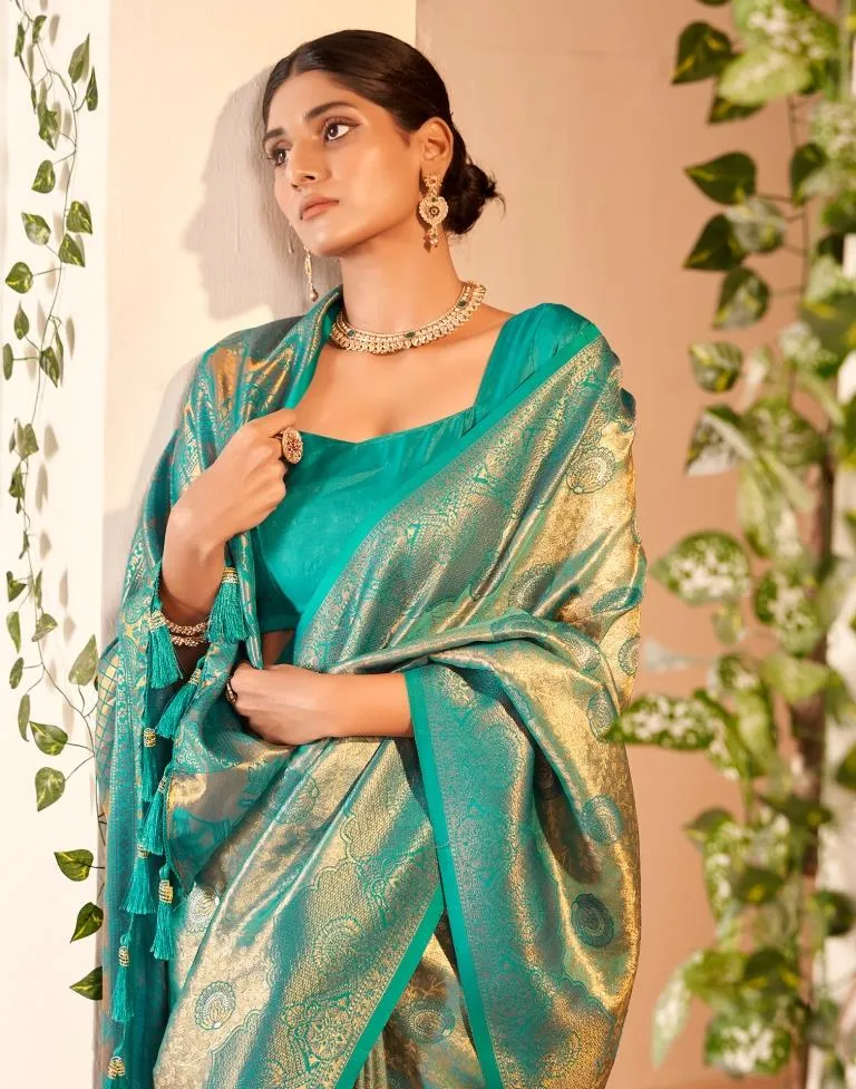 Teal  Silk Woven Sarees