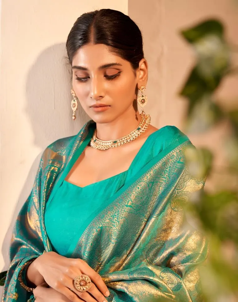 Teal  Silk Woven Sarees