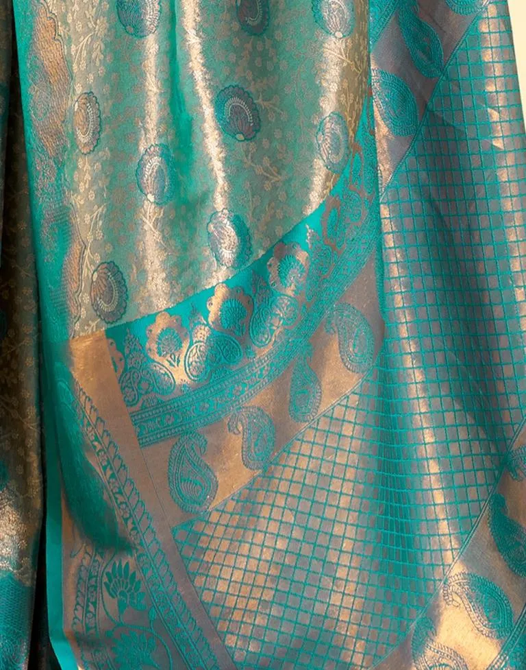 Teal  Silk Woven Sarees