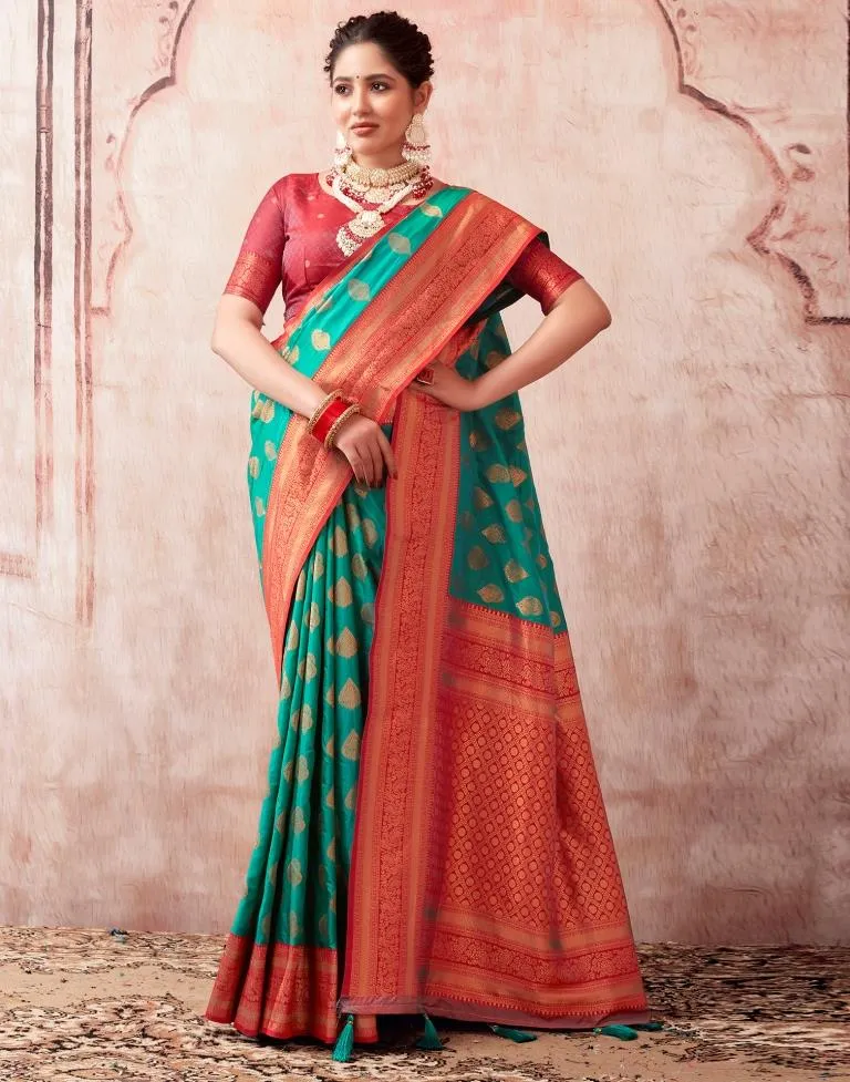 Turquoise Silk Plain Sarees