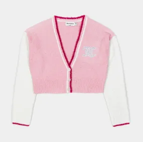 Varsity Knit Cropped Womens Cardigan (Pink)