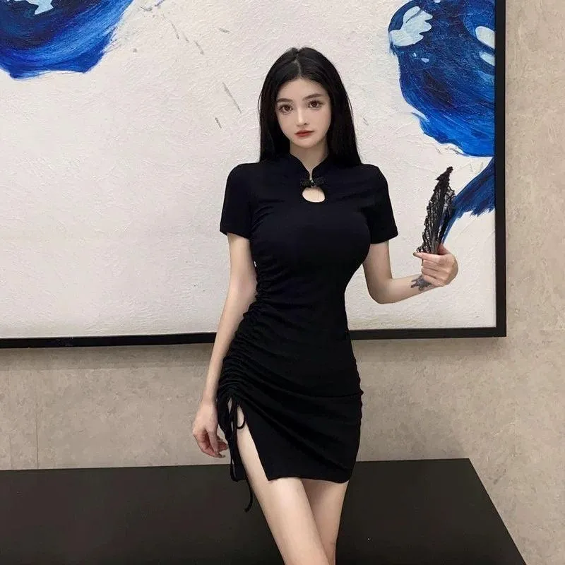 Vintage Bandage Sexy Dress Hollow Out Short Sleeve Dress