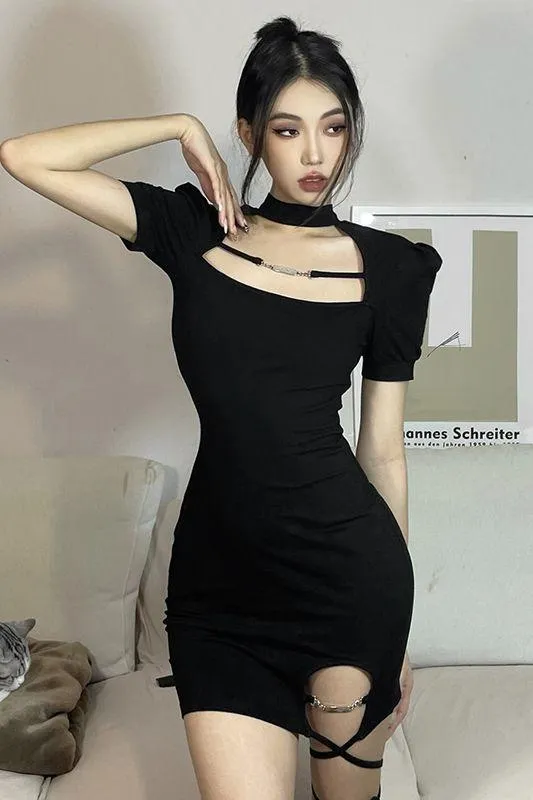 Vintage Bandage Sexy Dress Hollow Out Short Sleeve Dress