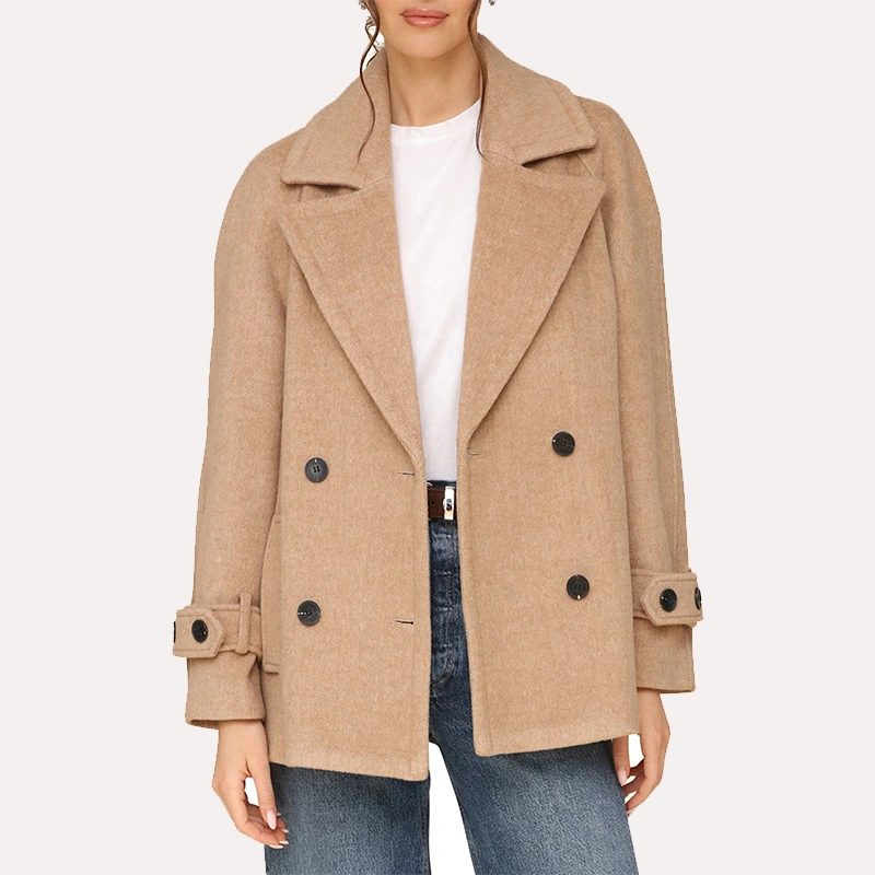 Womens Camel Brown Peacoat - Danezon