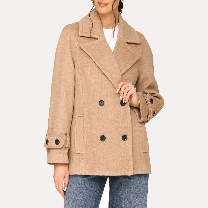 Womens Camel Brown Peacoat - Danezon