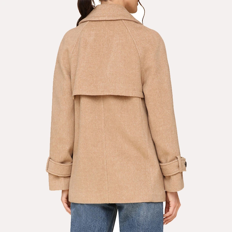 Womens Camel Brown Peacoat - Danezon