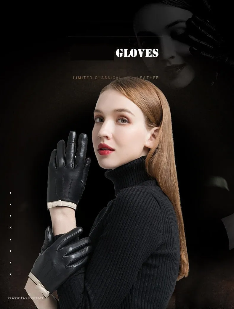 Women's Fashion Winter Warm Genuine Goatskin Wool Lining Soft Gloves