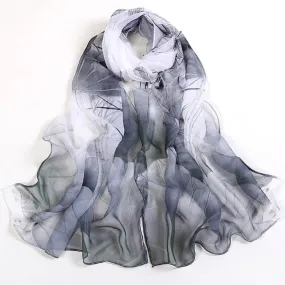 Women's Lotus Printing Long Soft Wrap Scarf Ladies Shawl Chiffon Scarves