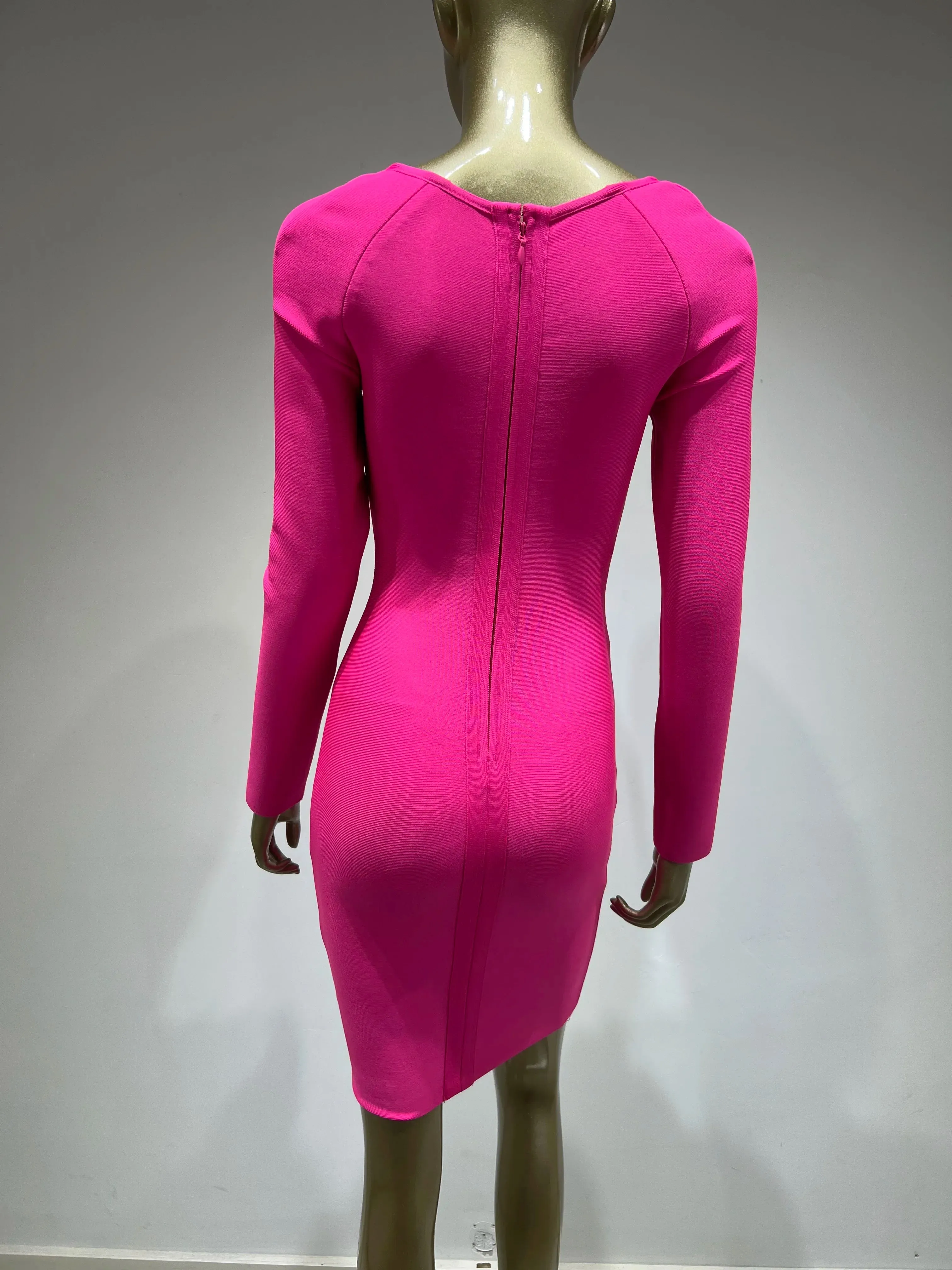 Women's Rose Red Long Sleeve Square Collar Bodycon Mini Party Dress