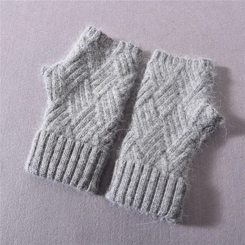 Women's Winter Warm Wool Cashmere Plush Knitted Full Finger Gloves Mittens