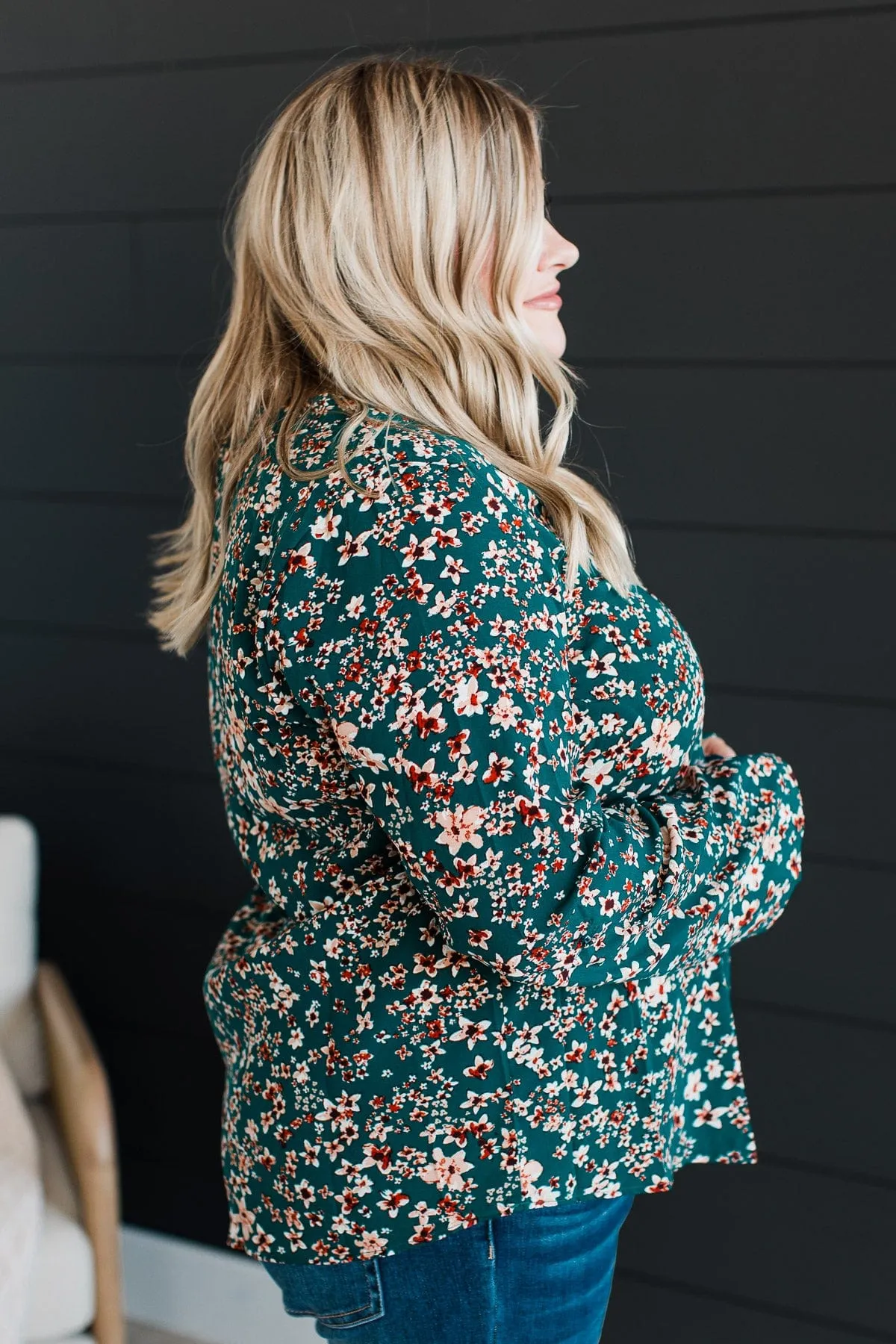 Won My Heart Floral Blouse- Hunter Green