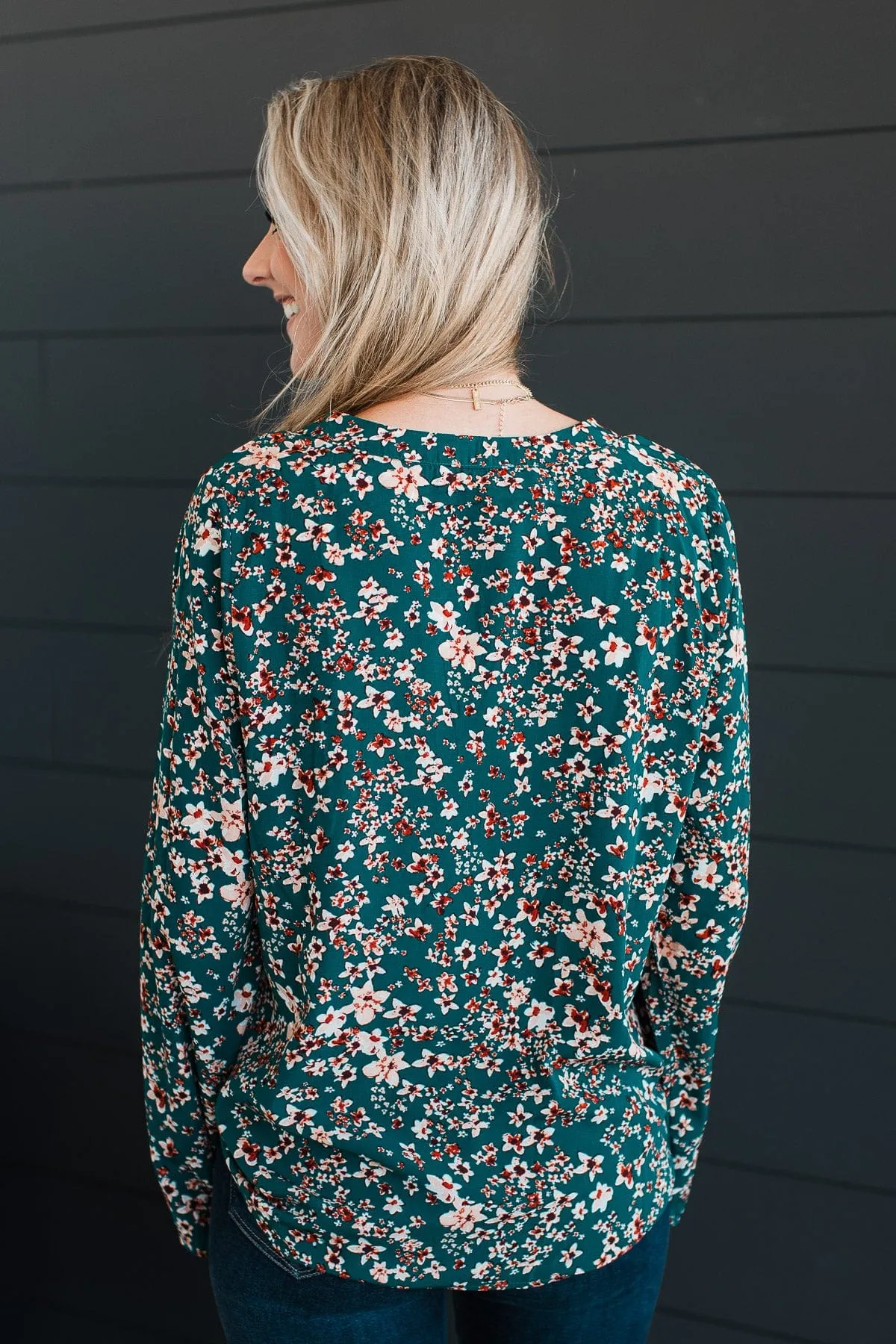 Won My Heart Floral Blouse- Hunter Green