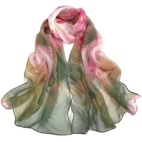 Wrap Lotus Printing Long Soft Scarf Women's Shawl Chiffon Scarves